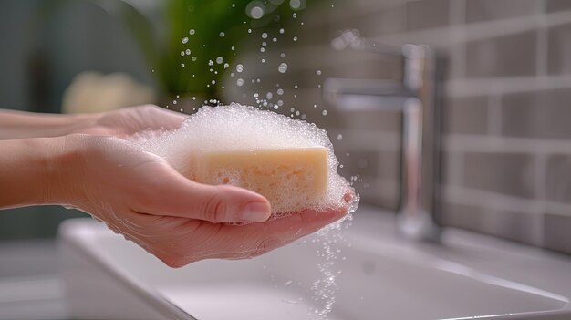 Handhoudende zeepbar spa natuur Banner achtergrondontwerp