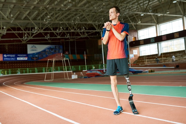 Handicapped Runner Ready for Training in Stadium