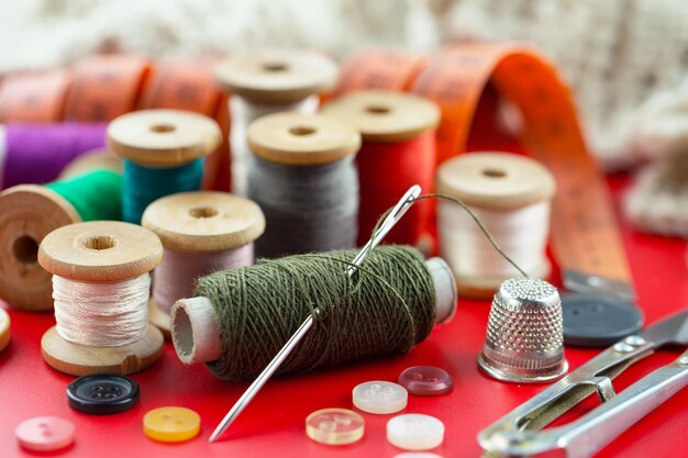 Handicraft items threads sewing needles