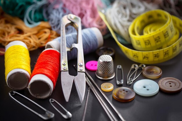 Handicraft items threads sewing needles