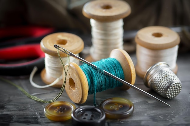 Handicraft items threads sewing needles