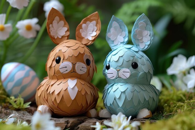 Photo handicraft style handicrafts bunny with easter eggs for creative souls