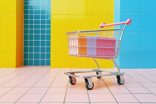 Handig winkelwagentje op tegelvloer Verbeter uw e-commerce-ervaring met generatieve AI