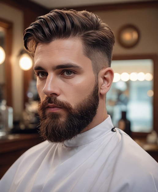 Handige baarde man in een kapperssalon Mannelijke baard en kapsel in een kapper