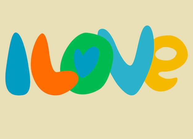 Handlettered phrase I Love Love Romance Valentines Day concept Retro 60s 70s design