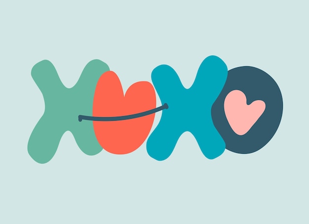 Handlettered phrase XoXo on white background Love Romance Valentines Day concept Retro 60s 70s design