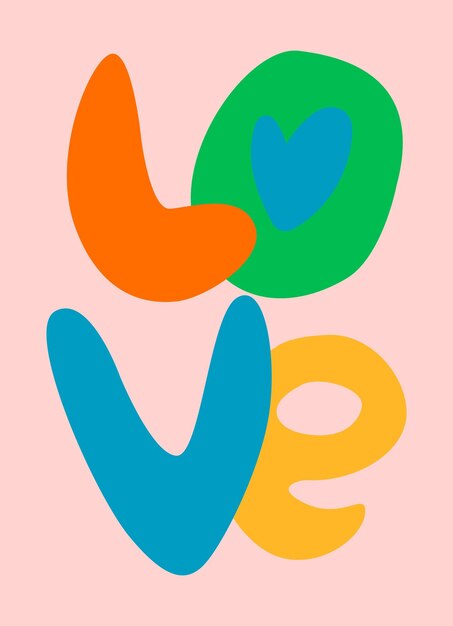 Handlettered woord Love Love Romance Valentijnsdag concept Retro 60s 70s design