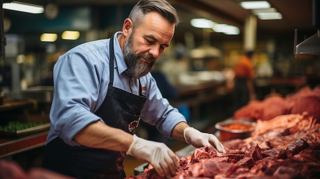 Handling prime choice cuts by a worker in the meat industry