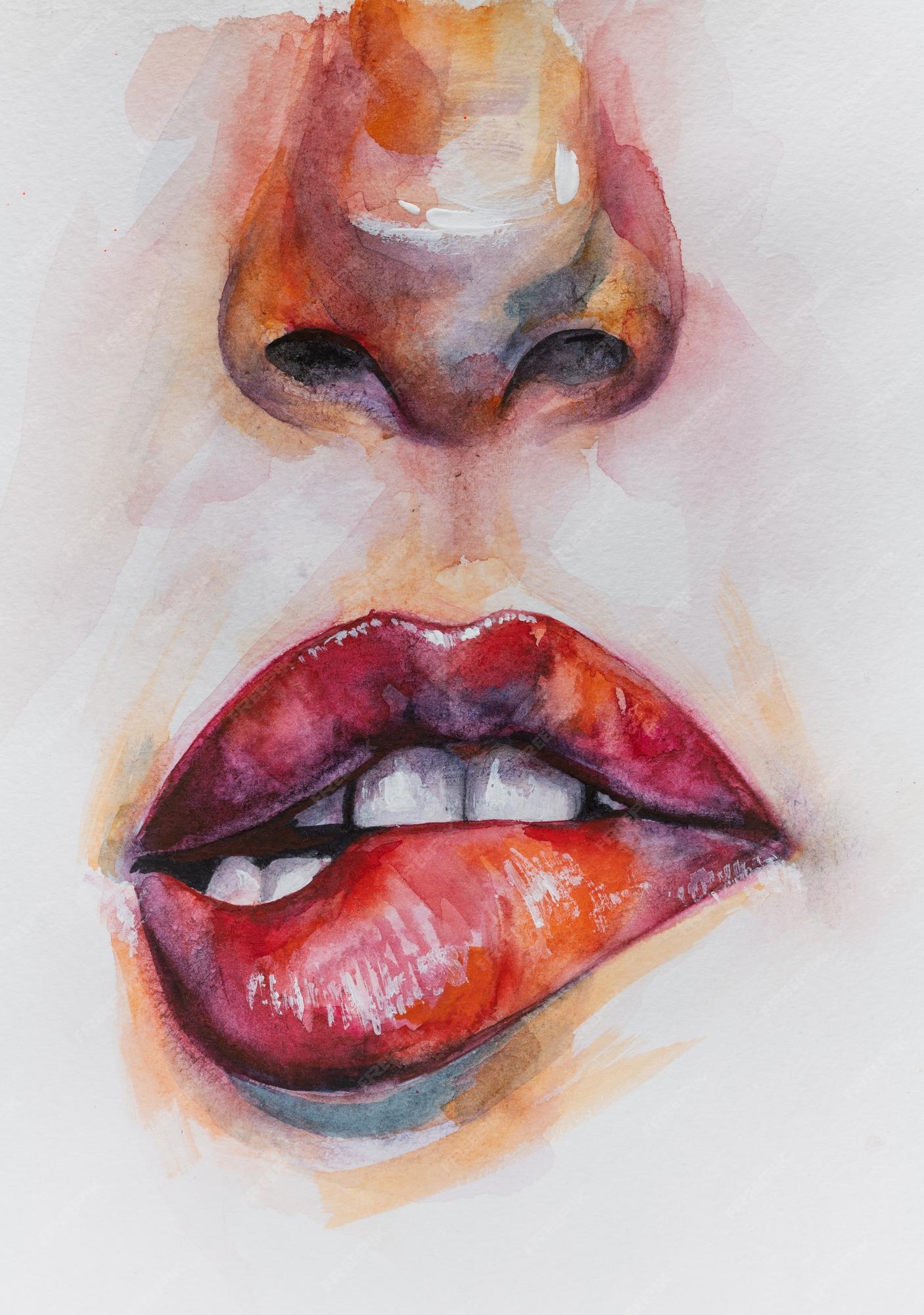 Premium Photo | Handmad conceptual abstract picture of the nose and lips  watercolor female portrait painting painting in colorful colors conceptual  abstract closeup of watercolor paint and brush on paper