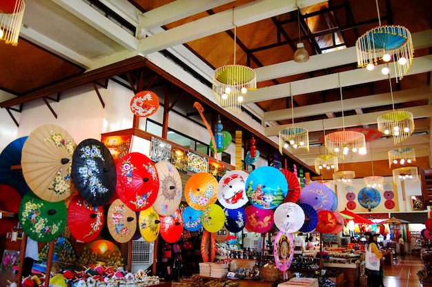 Handmade Art Umbrella for show and sale traveler at Bosang Handicraft Center Village on October 7 2012 in Chiang Mai Thailand