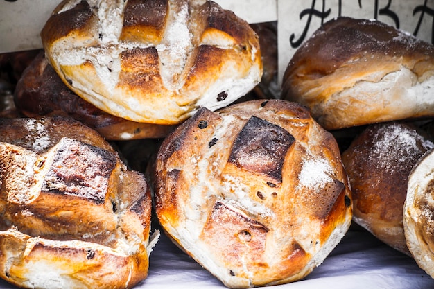 Handmade artisan bread in a medieval fair, nutrition