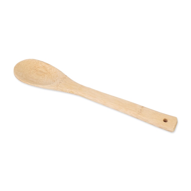 Handmade bamboo wooden spoon isolated over white background