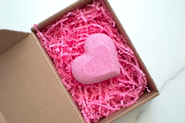 Handmade bathroom bombs in heartshaped gift box Natural cosmetics Concept of therapy I'm taking relaxing bathHome spa products