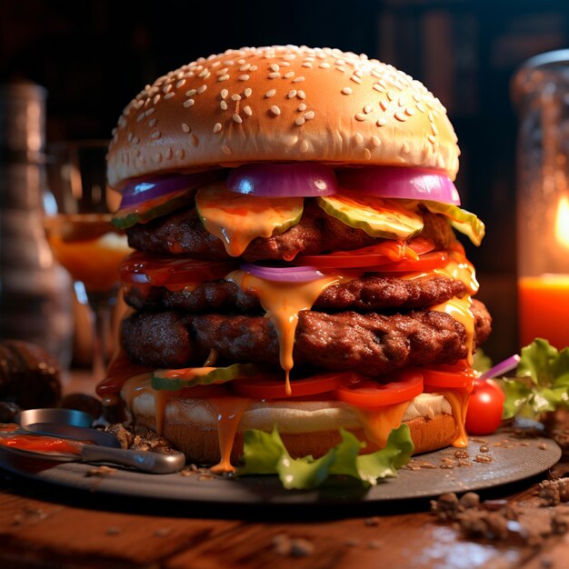 handmade burger complete ultra realistic image