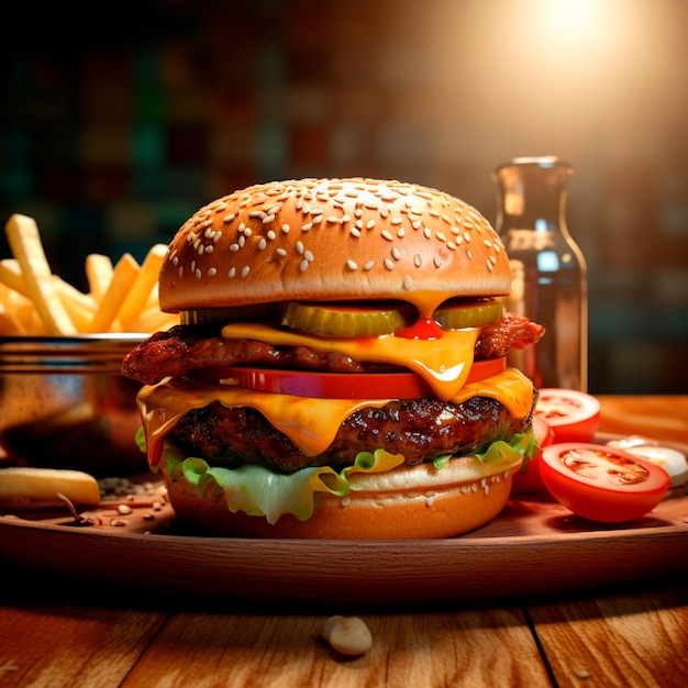 handmade burger complete ultra realistic image