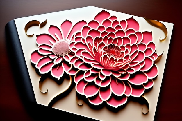 A handmade card with a flower design