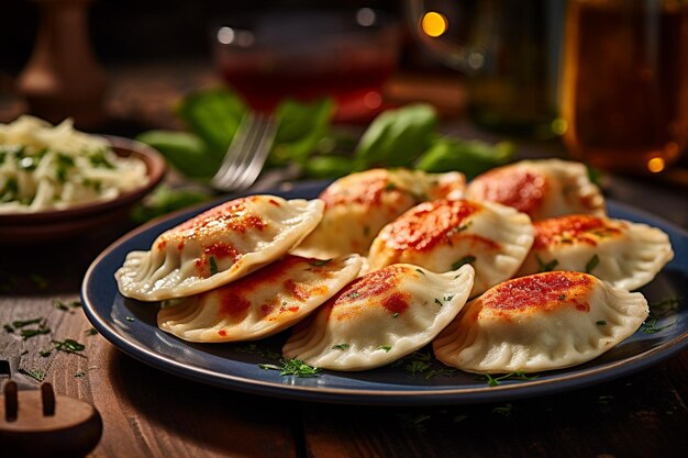 Photo handmade cheese ravioli on a plate