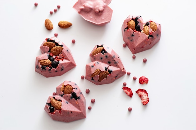 Handmade chocolates mix in the form of hearts