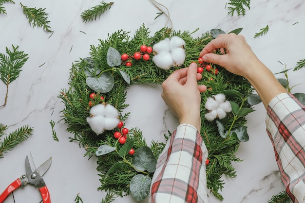 Handmade Christmas floral decoration Christmas wreath tutorial