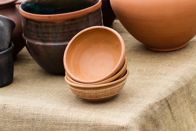 Handmade clay pots at the fair