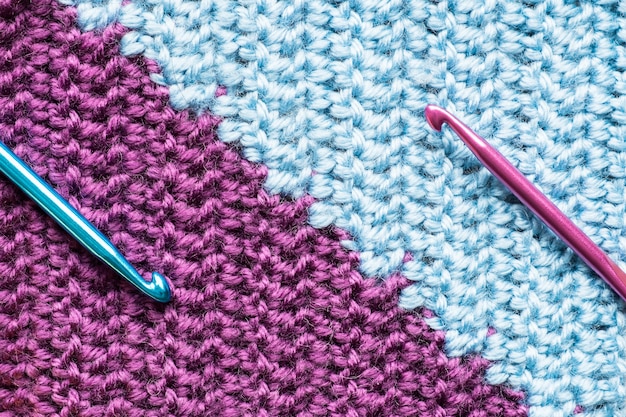 Handmade close-up simple crochet pattern with hooks