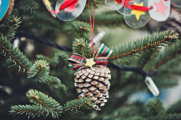 Handmade decoration on Christmas tree.