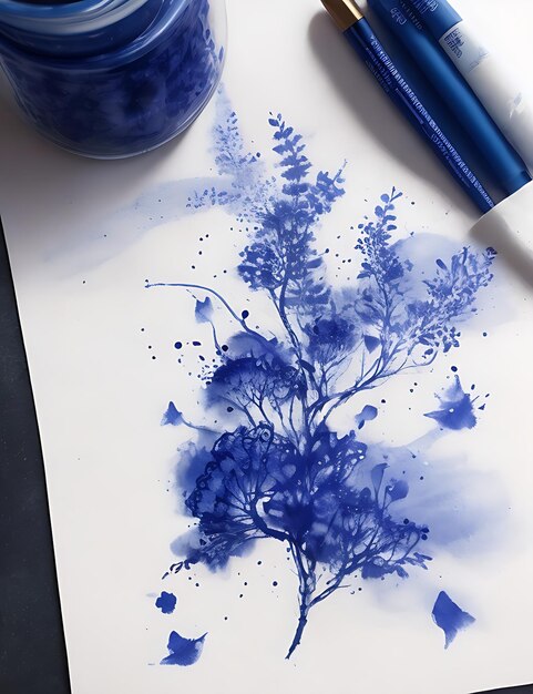 Photo handmade drawing with indigo ink only