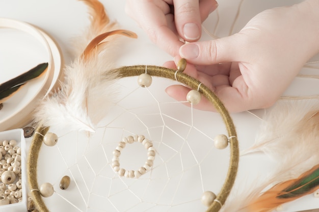 Handmade dream catcher with feathers