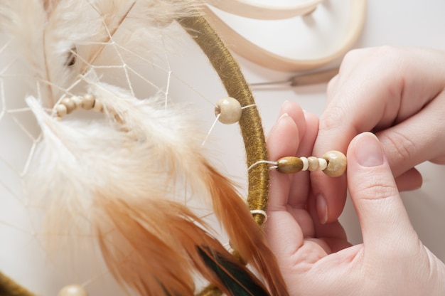 Handmade dream catcher with feathers