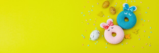 Handmade Easter concept Crocheted donuts bunnies with tradition