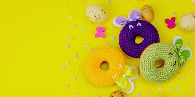 Handmade Easter concept Crocheted donuts bunnies with tradition