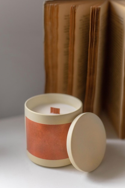 Handmade ecological and vegan soy wax candles with wooden wick.