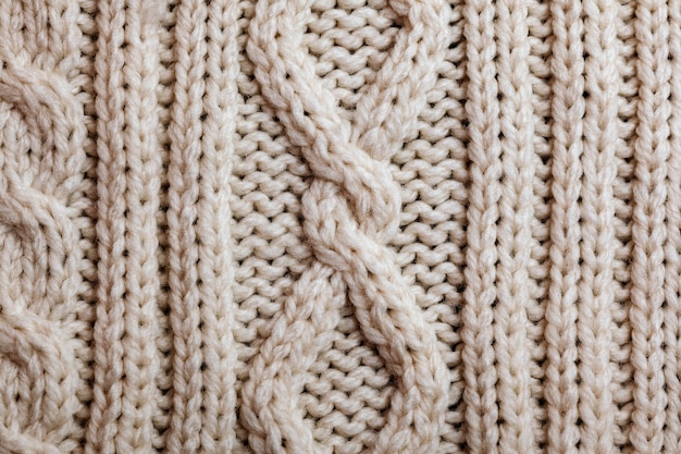 Foto priorità bassa di struttura della lana per maglieria ecru fatta a mano