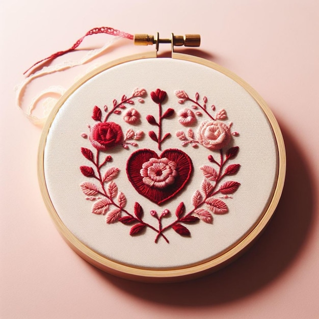 Handmade Embroidery of a Heart and Flowers