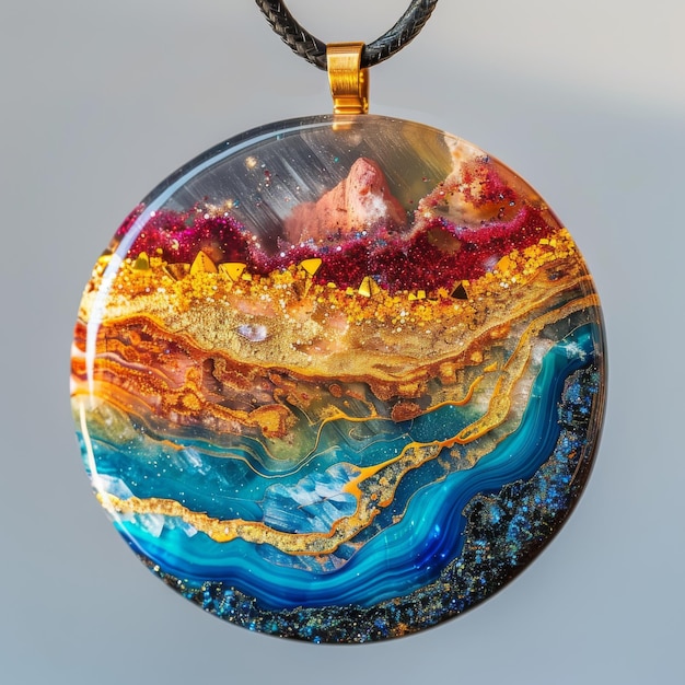 Handmade Epoxy Resin Pendant Isolated Bijouterie Imitation on White Background