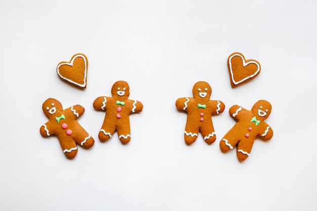 Handmade festive gingerbread cookies in the form of stars and hearts for Valentine's Day