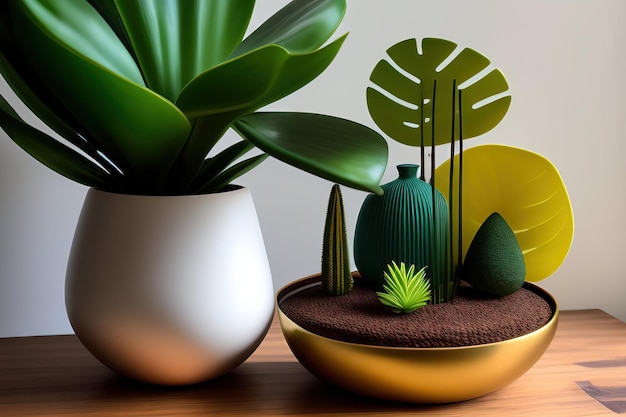 Handmade figurine and plant Modern home decor