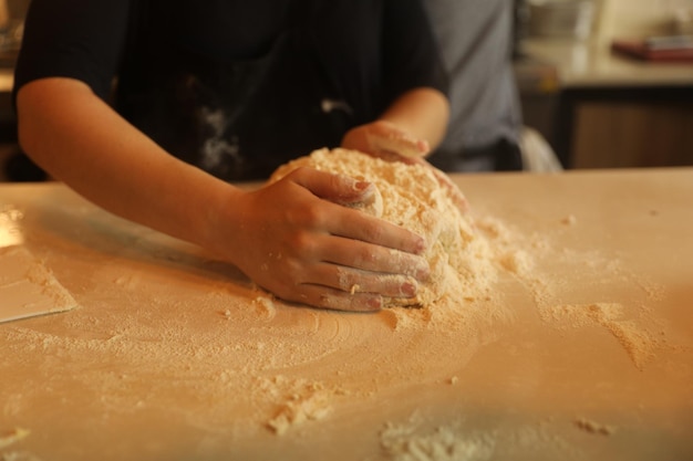 handmade fresh pasta making process. close up