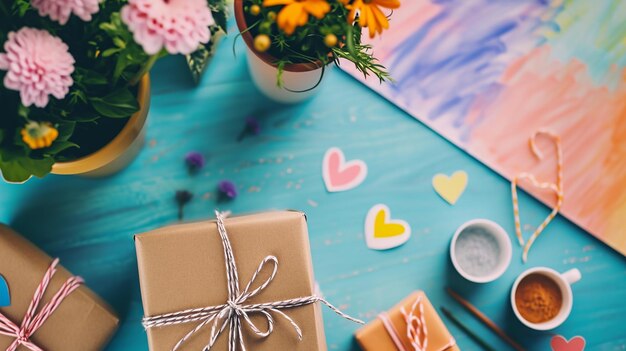 Handmade Gifts and Colorful Drawings in Cozy Home for Mothers Day