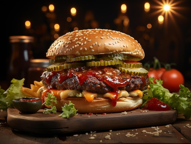 Гамбургер ручной работы фастфуд вкусный фото