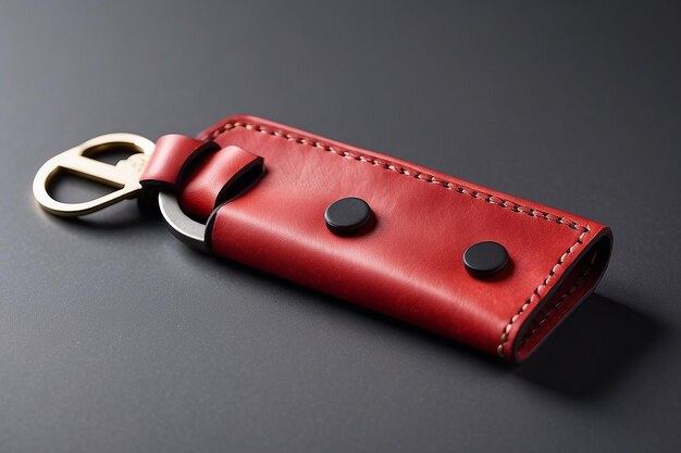 Handmade key holder made of genuine red leather Generative Ai