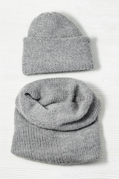 Handmade knitted clothing woolen hat and soft snood Warm things for winter season