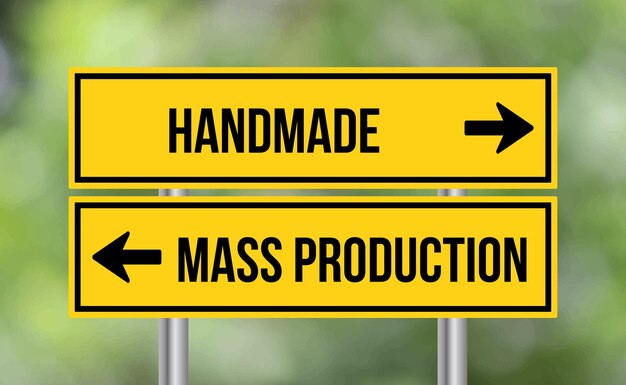 Handmade or mass production road sign on blur background