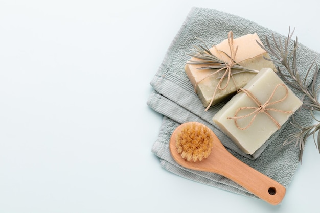 Handmade natural soap on pastel background