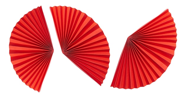 Photo handmade paper red asian fan isolated on white or transparent background cutout