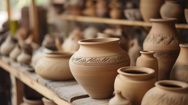 Handmade Pottery on Display in Artisanal Workshop Artisan Craftsmanship