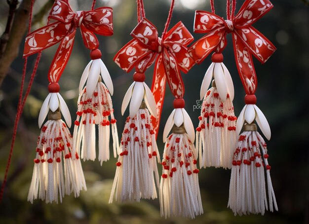 Photo handmade red and white dreamcatcher made of natural materials