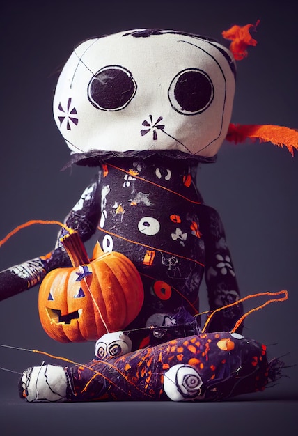 Handmade skull type gothic rag doll Halloween Night Mystery Digital Painting Background Illustration