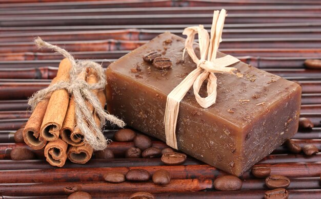 Handmade soap on bamboo mat