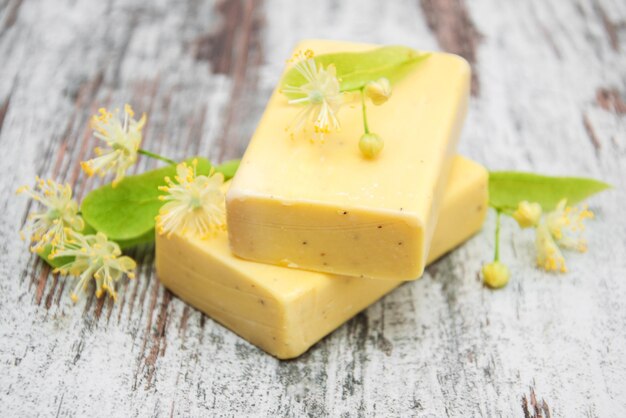 Handmade soap and linden flowers